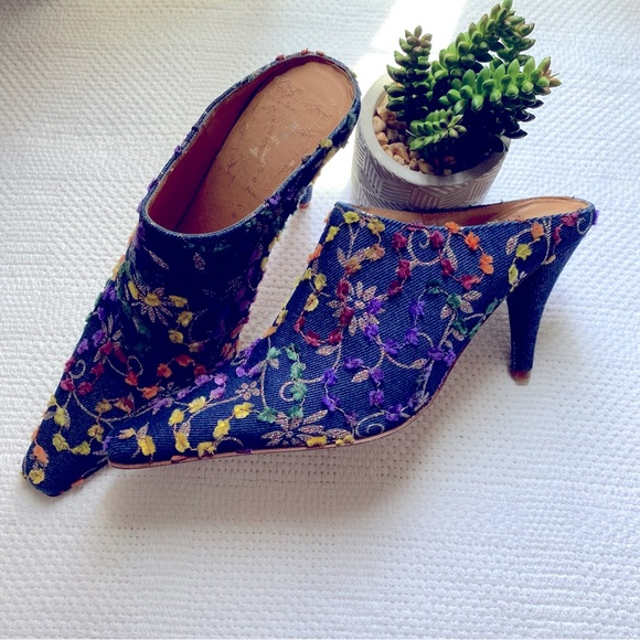 Vintage, Martinez Valero, Denim Floral Glitter Mule - Picture 4 of 6